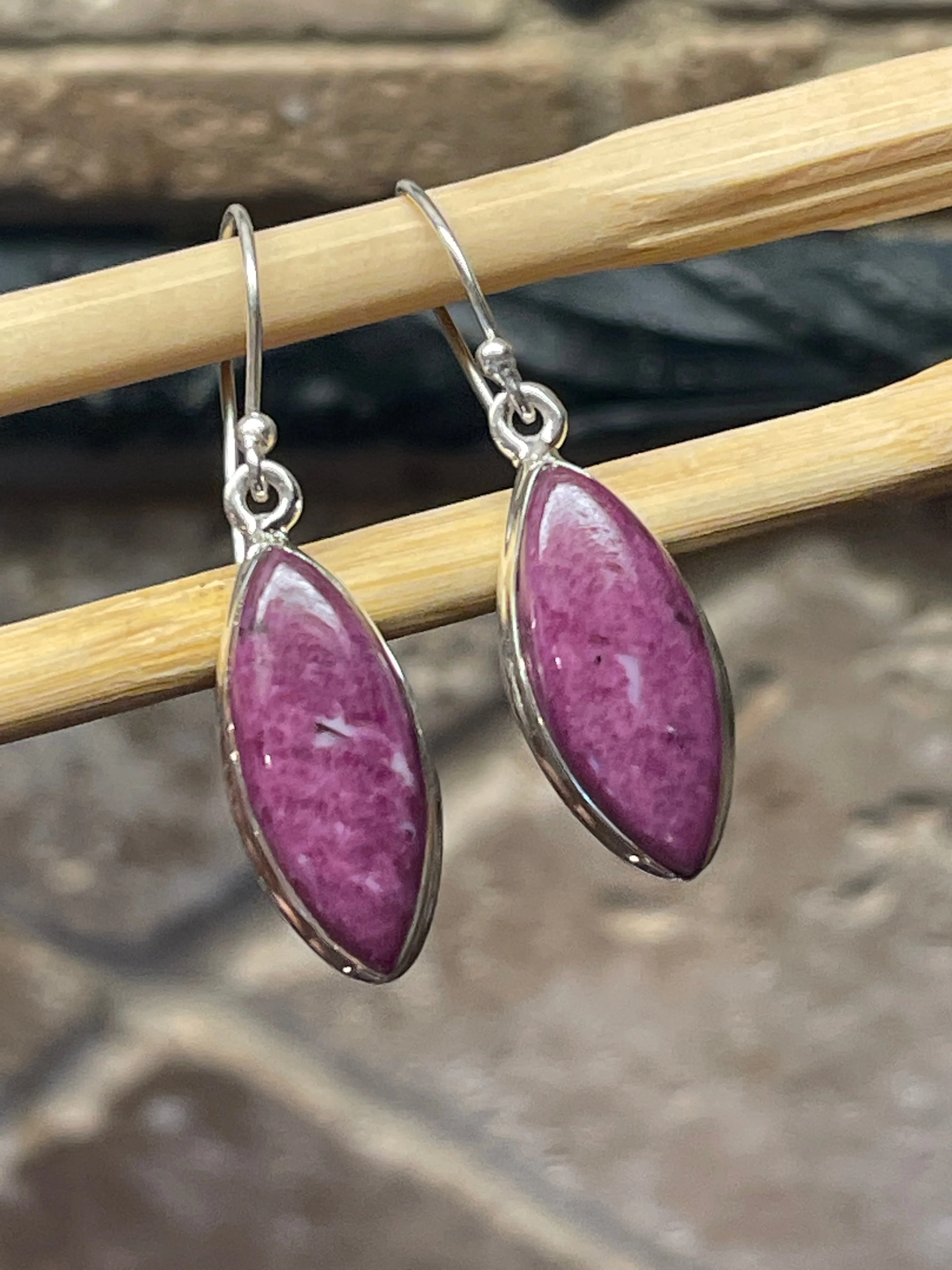 Natural Ruby 925 Solid Sterling Silver Earrings 40mm