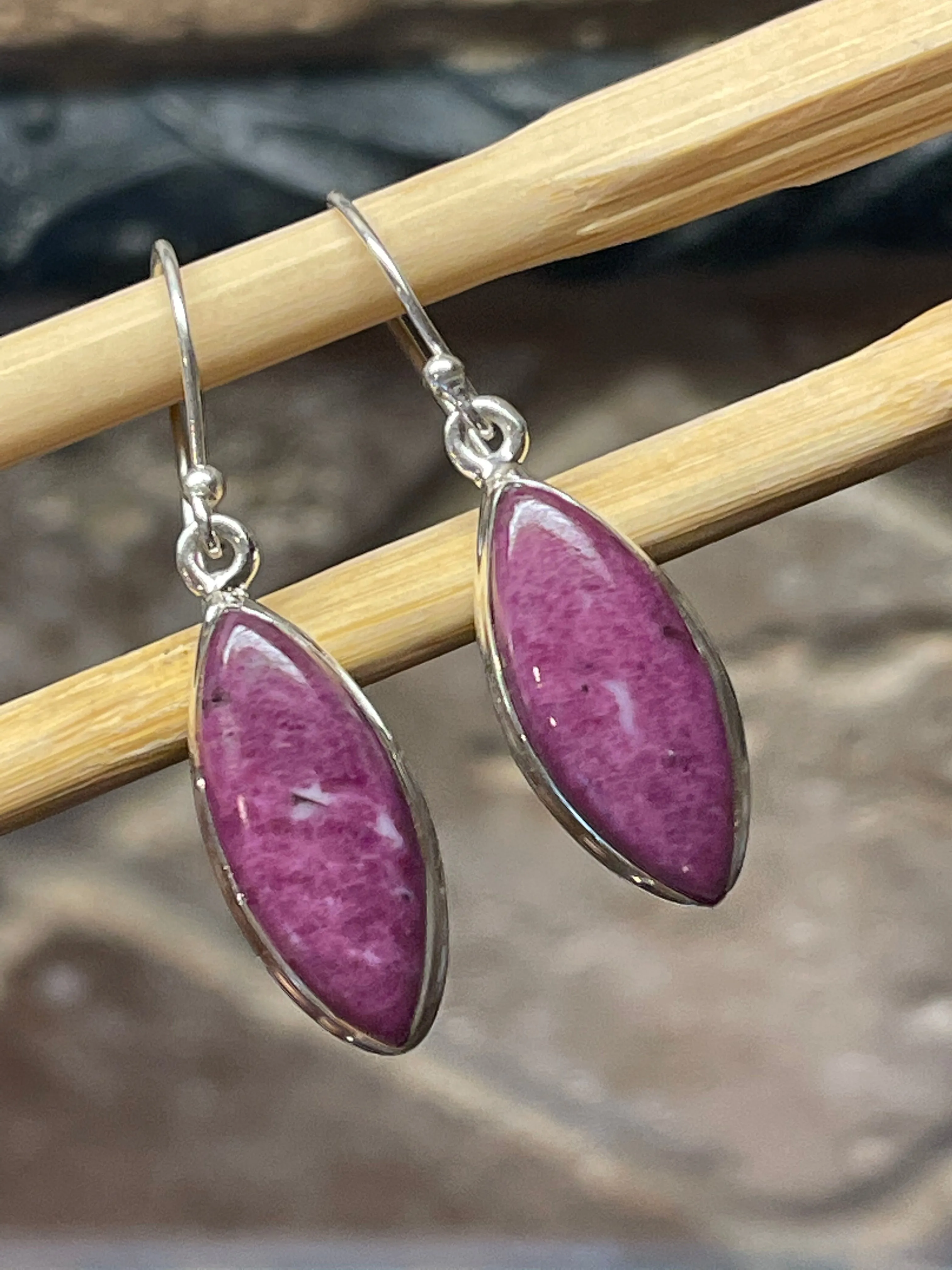 Natural Ruby 925 Solid Sterling Silver Earrings 40mm