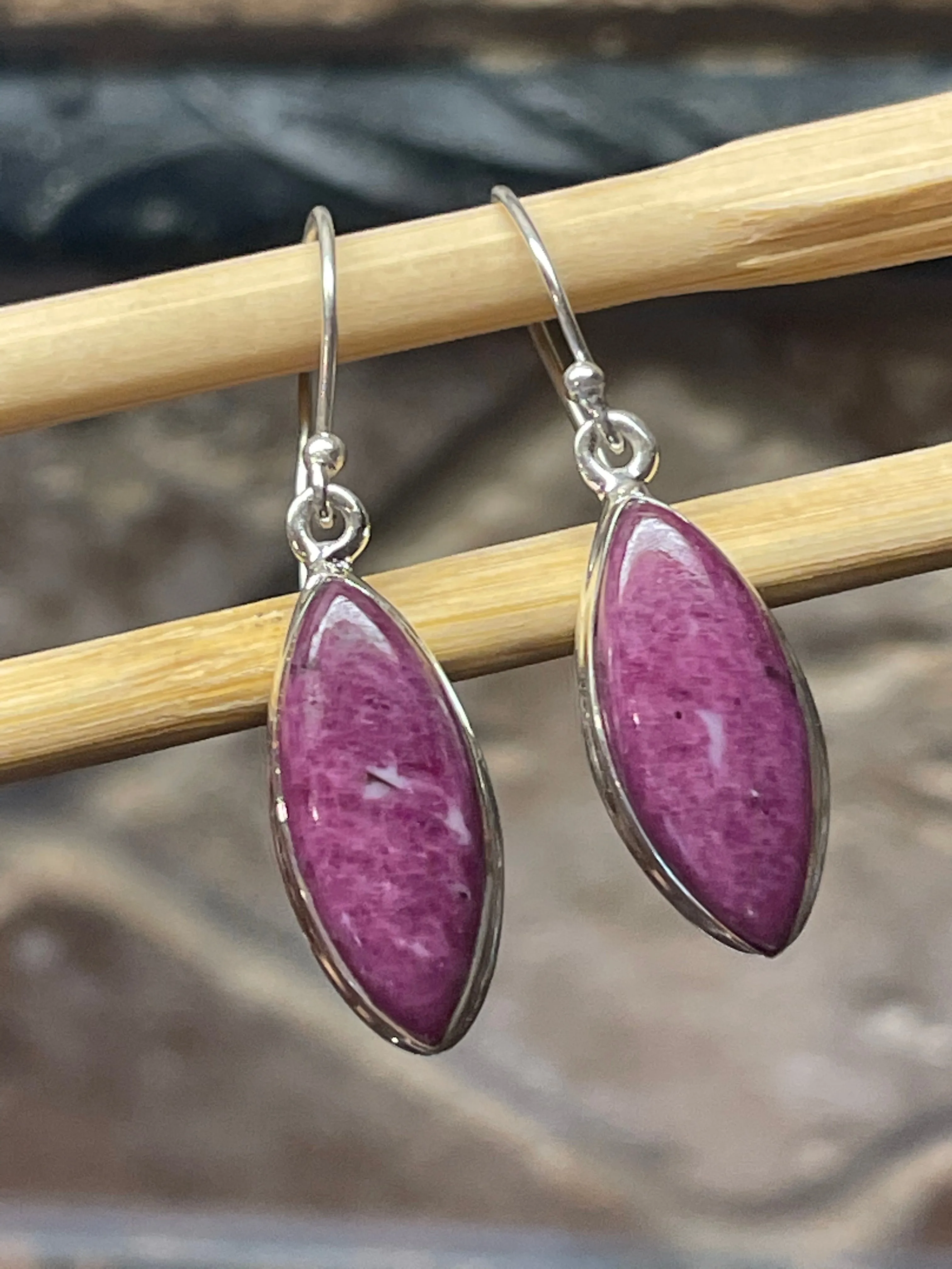 Natural Ruby 925 Solid Sterling Silver Earrings 40mm