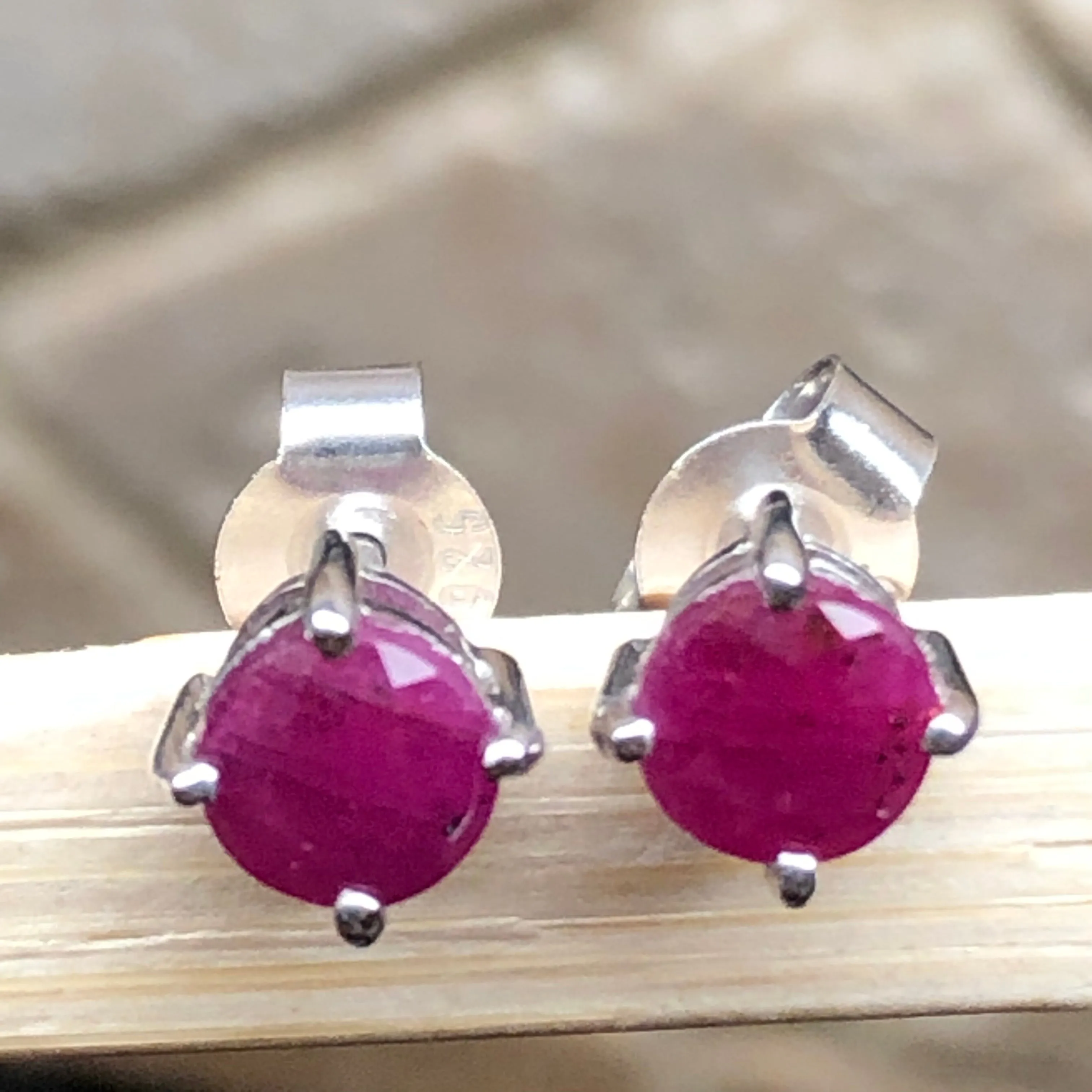 Natural Ruby 925 Solid Sterling Silver Earrings 5mm
