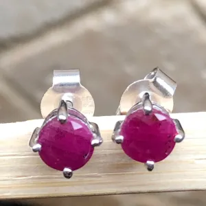 Natural Ruby 925 Solid Sterling Silver Earrings 5mm