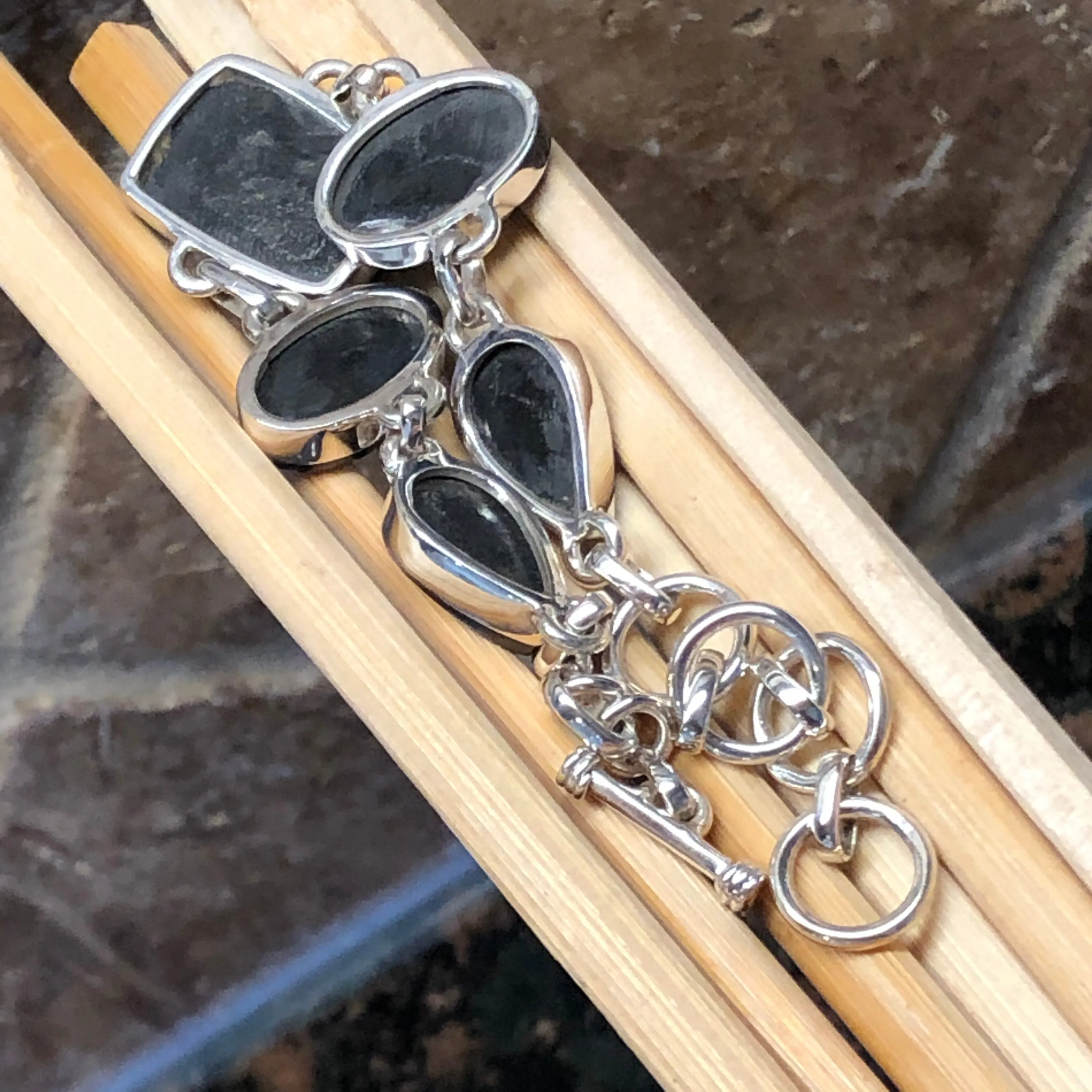 Natural Shungite 925 Solid Sterling Silver Bracelets 7 inches