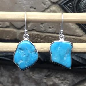 Natural Sleeping Beauty Turquoise 925 Solid Sterling Silver Earrings 30mm