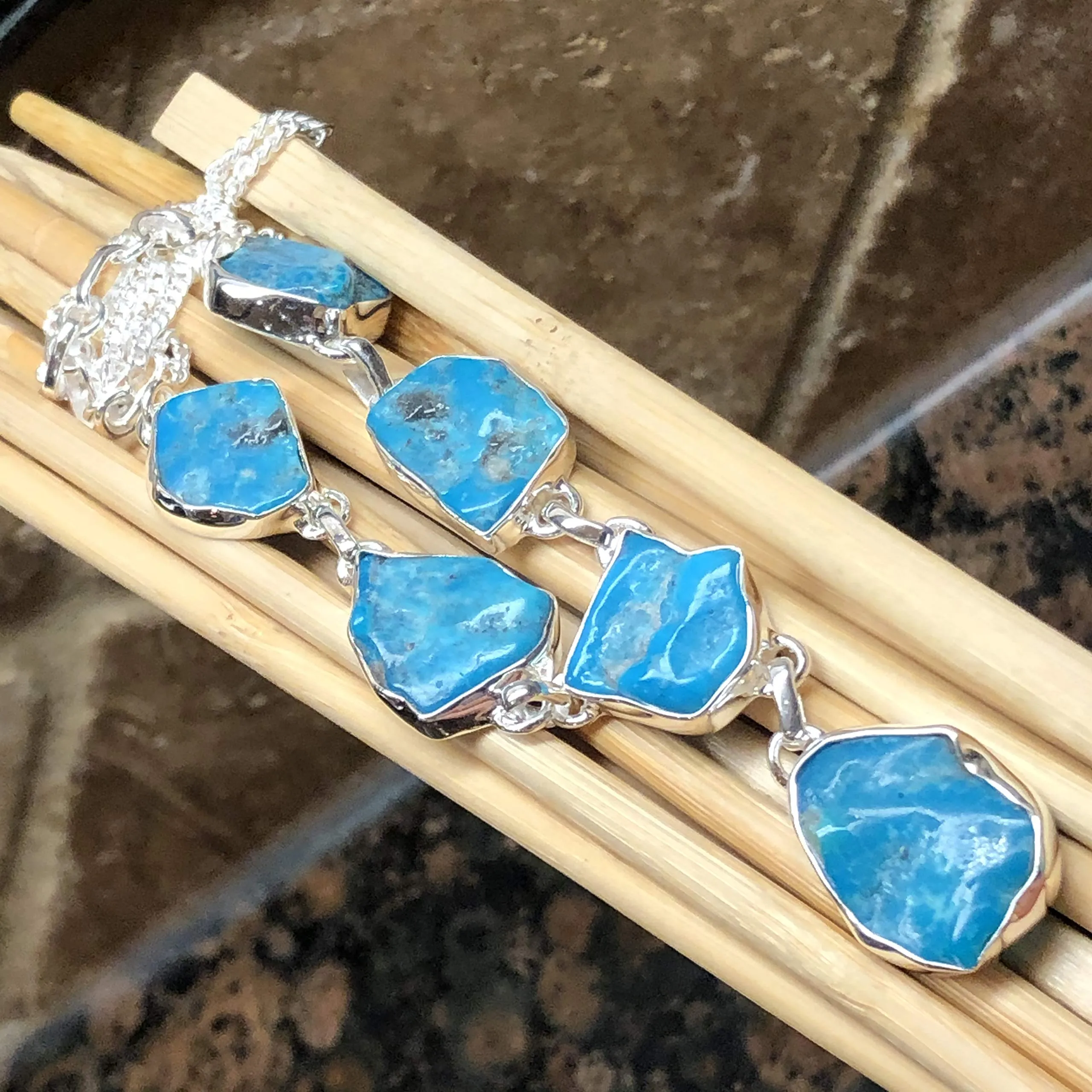 Natural Sleeping Beauty Turquoise 925 Solid Sterling Silver Necklace 18"