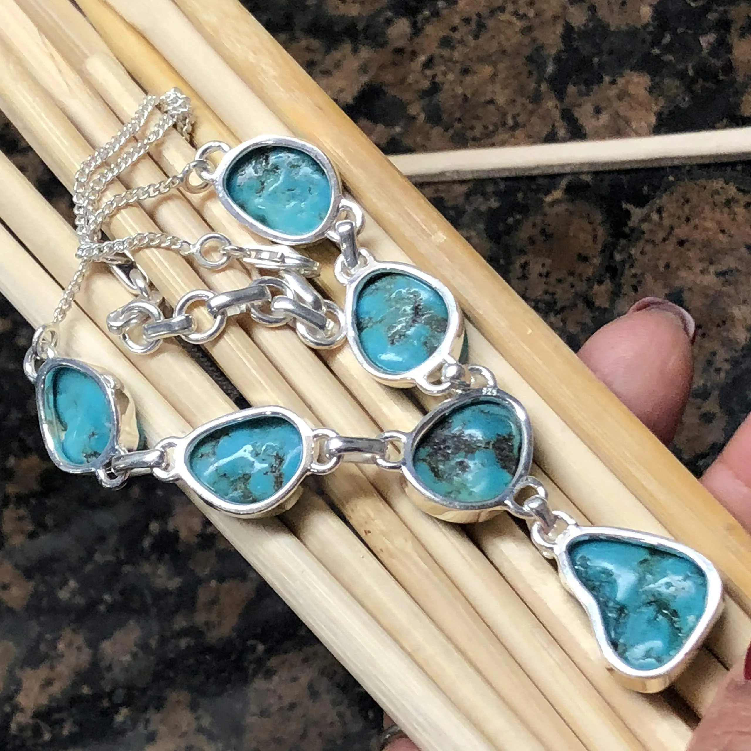 Natural Sleeping Beauty Turquoise 925 Solid Sterling Silver Necklace 18"
