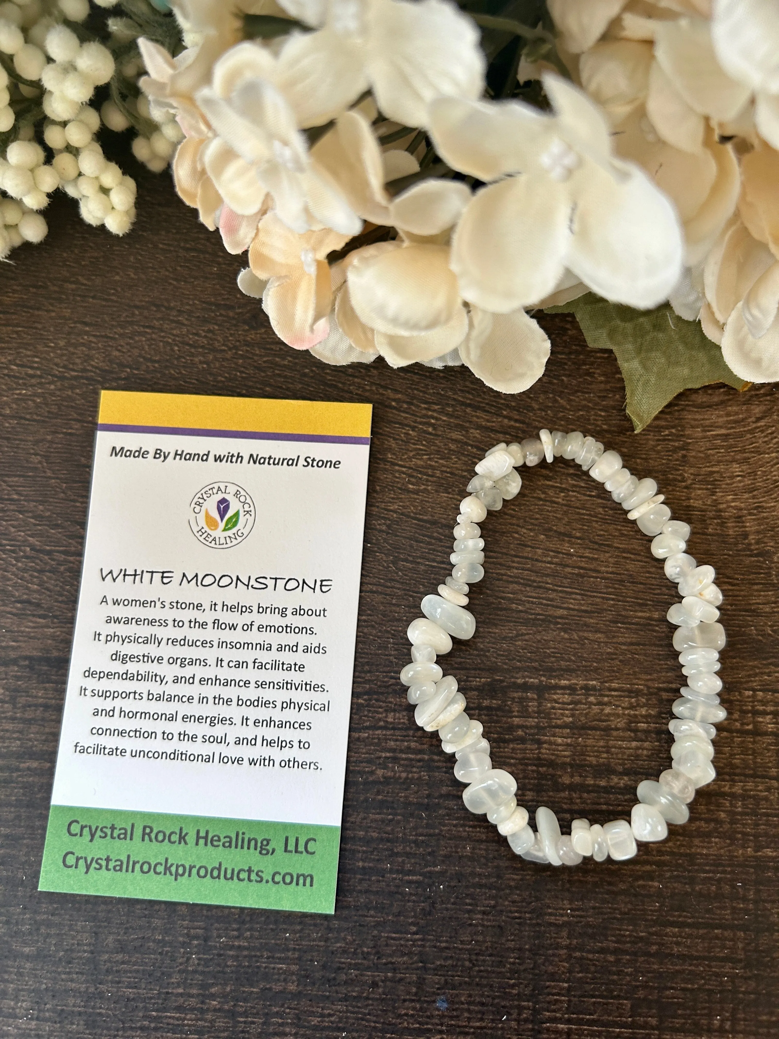 Natural Stone Chip Bracelet 7 inch Stretch - White Moonstone