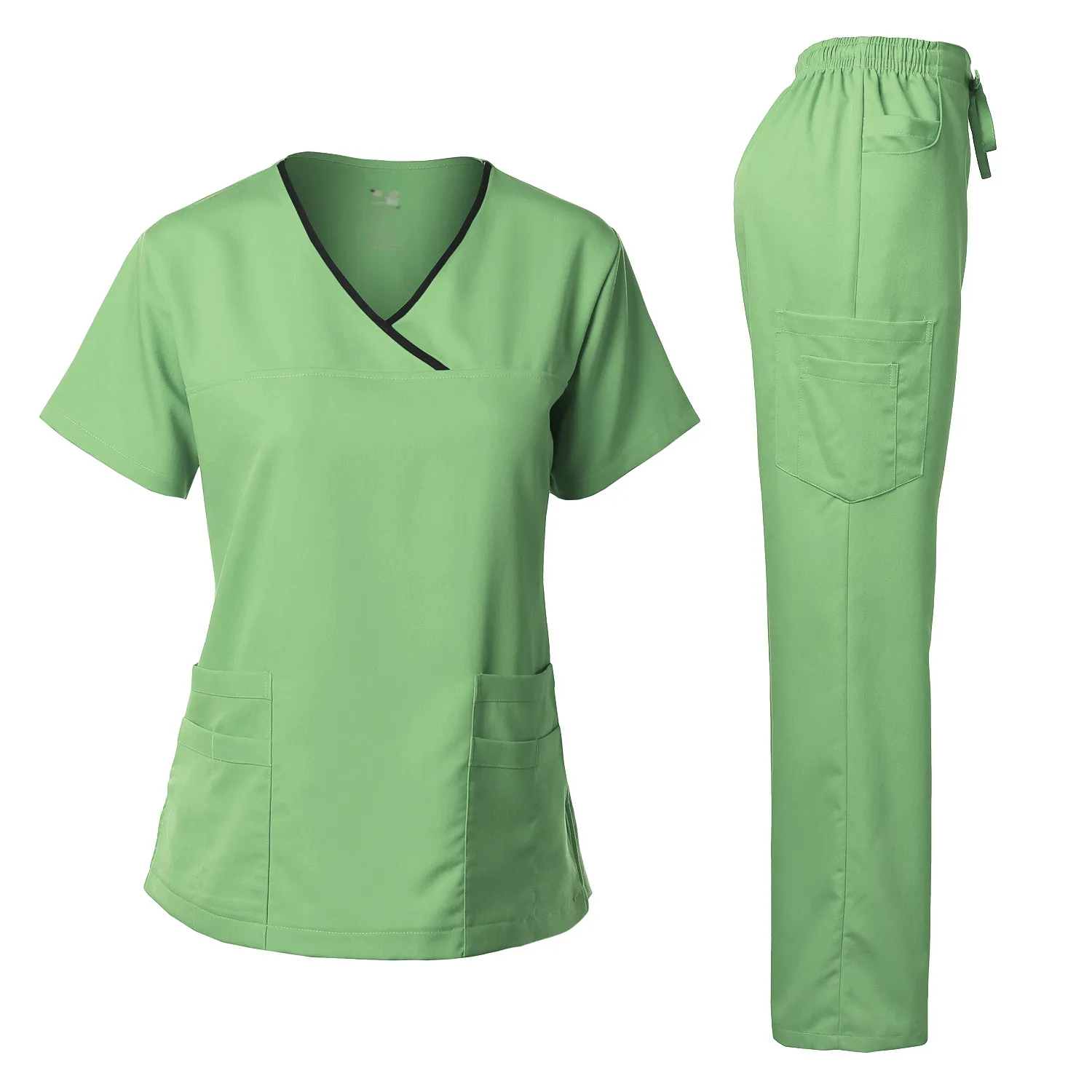 Natural Stretch Women's Contrast Y-Neck Scrub Sets [NS2104]