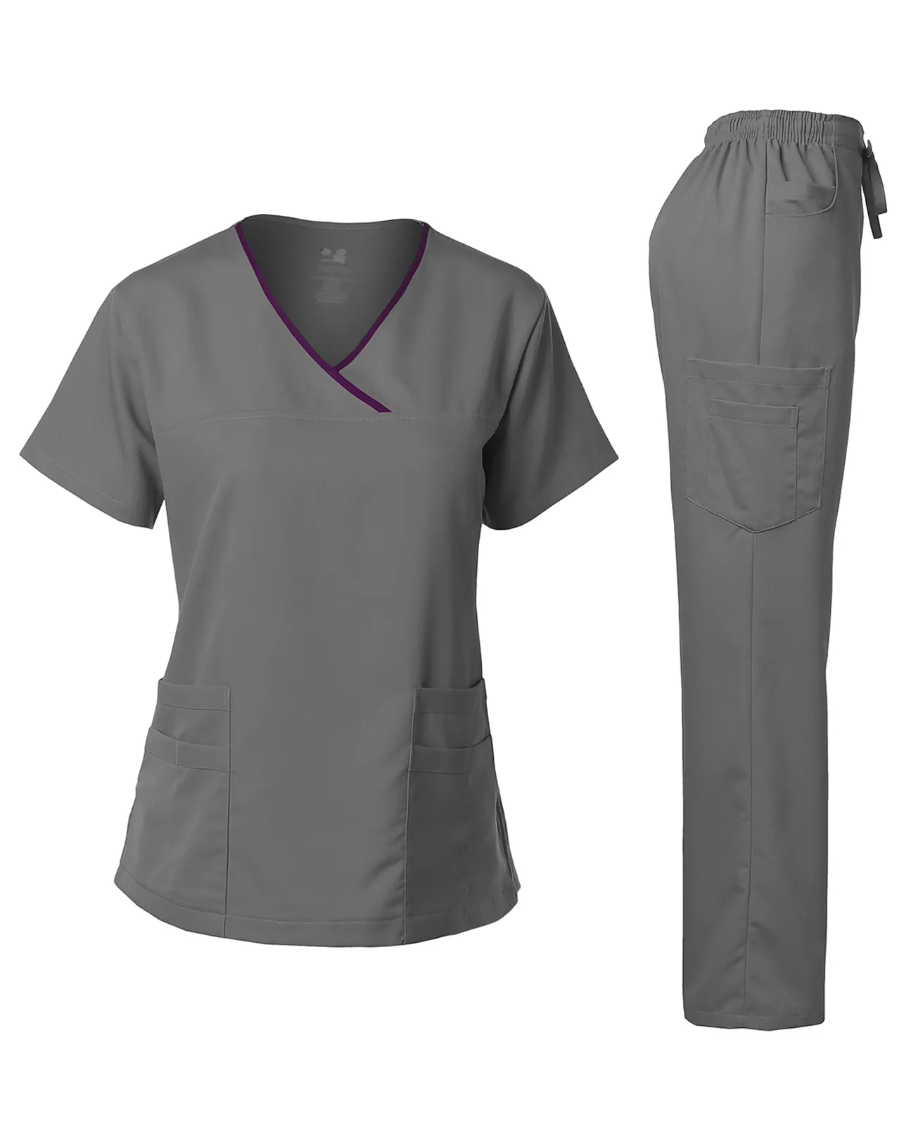Natural Stretch Women's Contrast Y-Neck Scrub Sets [NS2104]
