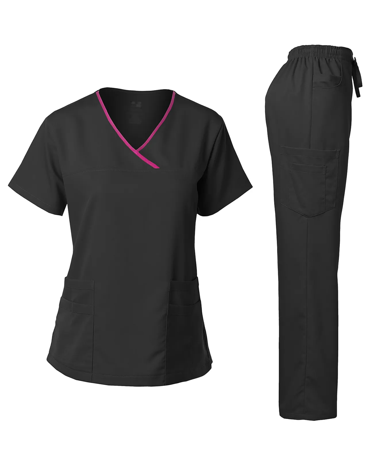Natural Stretch Women's Contrast Y-Neck Scrub Sets [NS2104]
