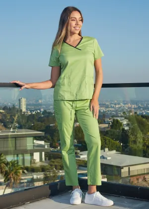 Natural Stretch Women's Contrast Y-Neck Scrub Sets [NS2104]