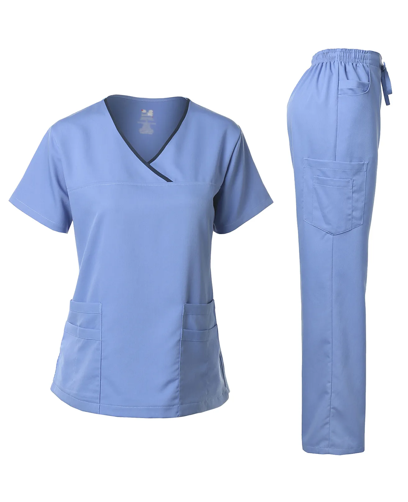 Natural Stretch Women's Contrast Y-Neck Scrub Sets [NS2104]