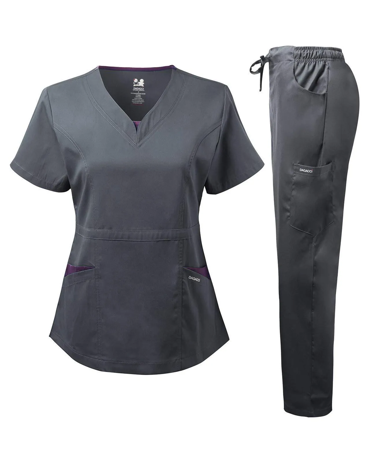 Natural Stretch Women's V-Neck Contrast Pocket Scrub Sets [NS2251]