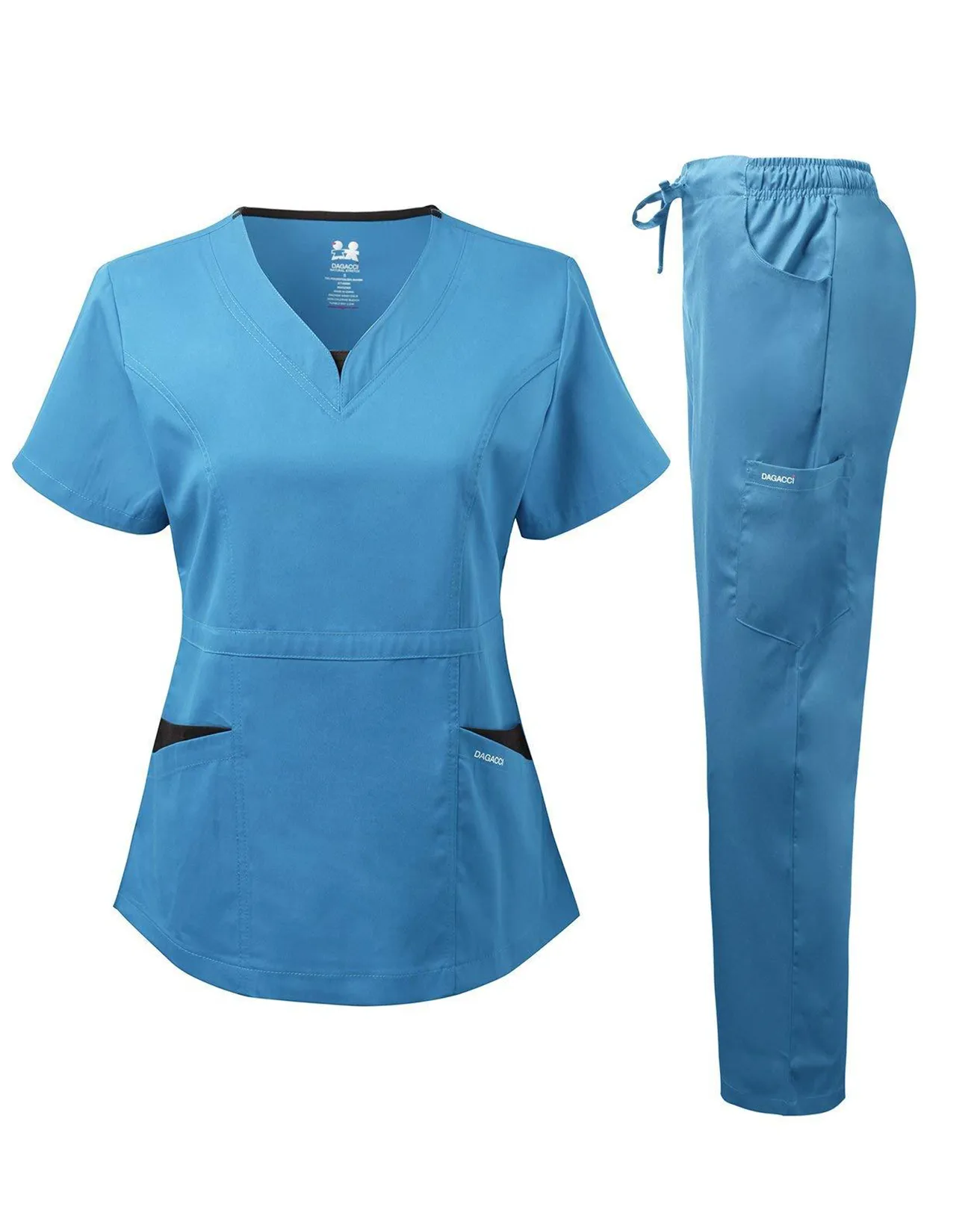 Natural Stretch Women's V-Neck Contrast Pocket Scrub Sets [NS2251]