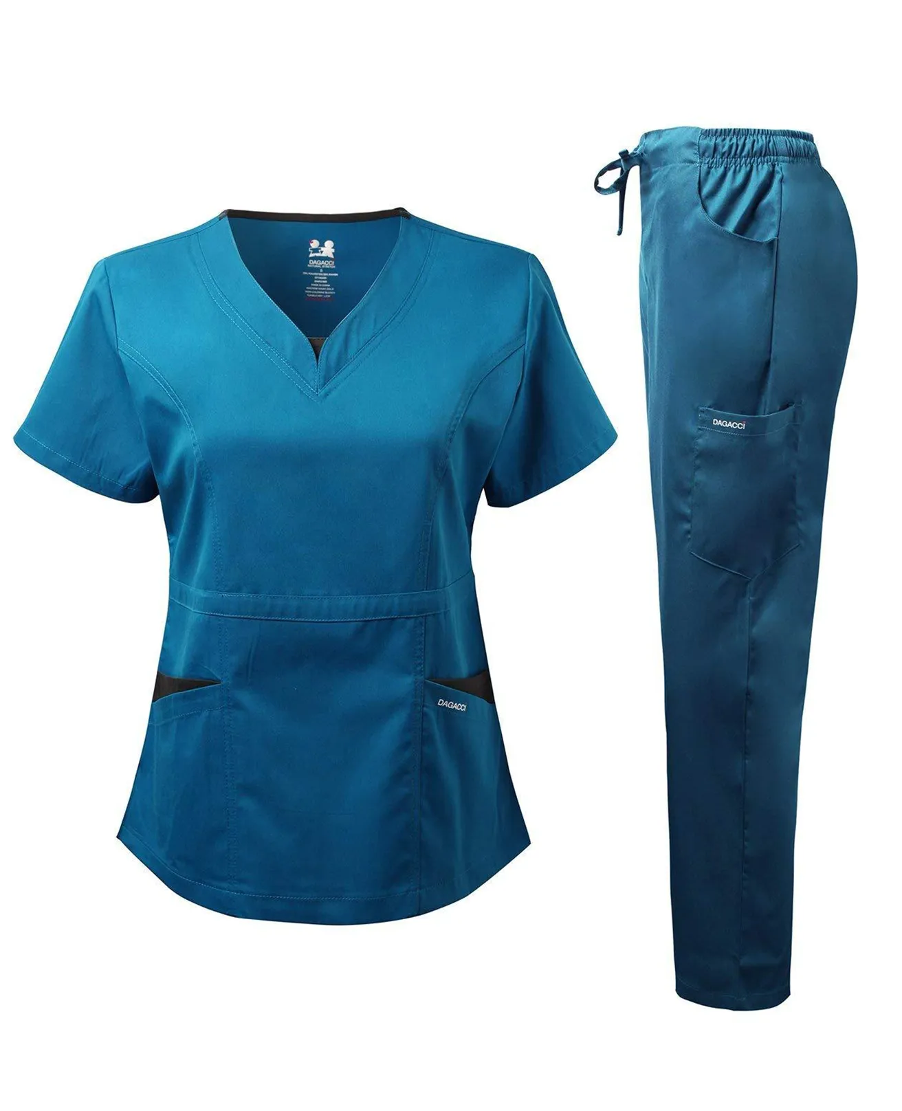 Natural Stretch Women's V-Neck Contrast Pocket Scrub Sets [NS2251]