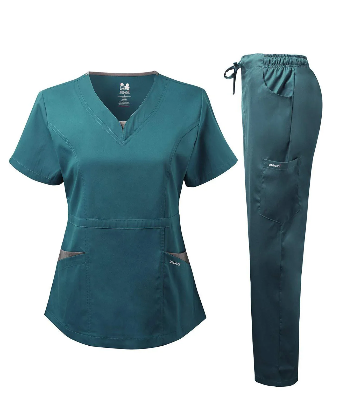 Natural Stretch Women's V-Neck Contrast Pocket Scrub Sets [NS2251]