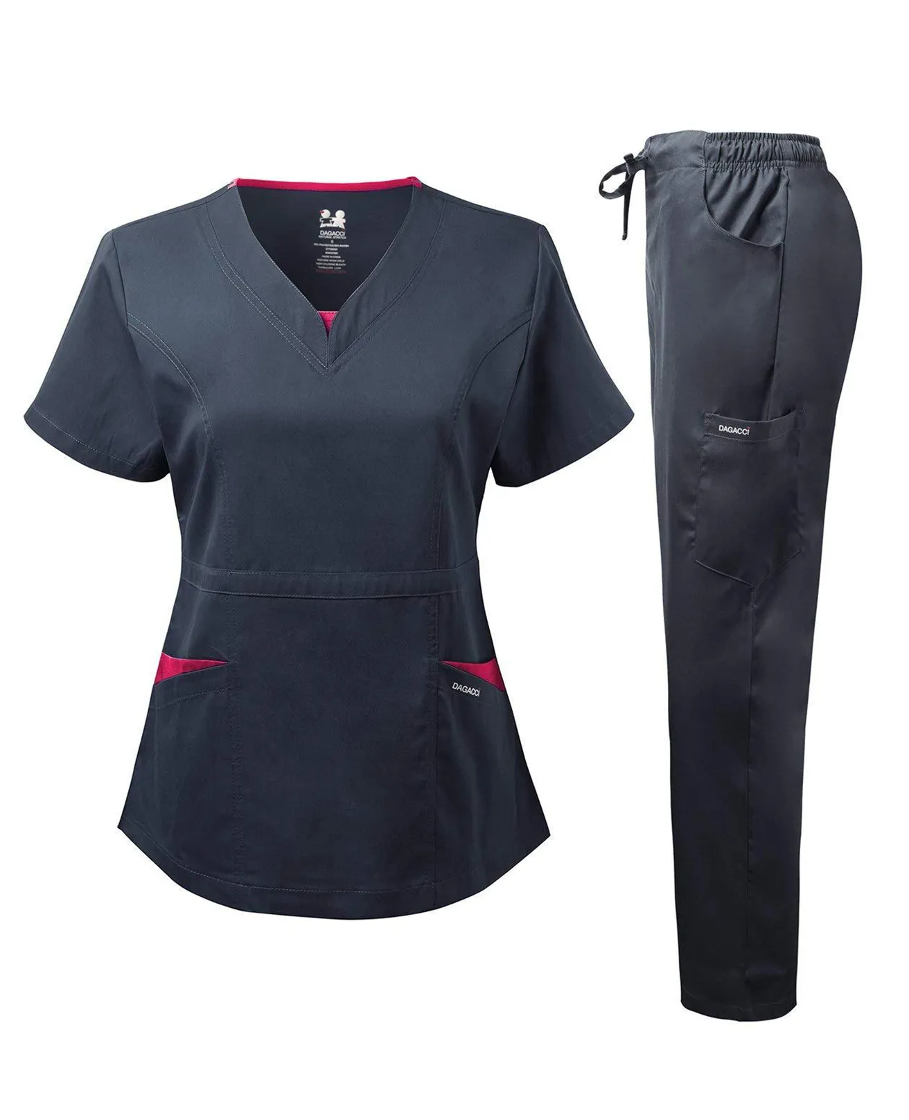 Natural Stretch Women's V-Neck Contrast Pocket Scrub Sets [NS2251]