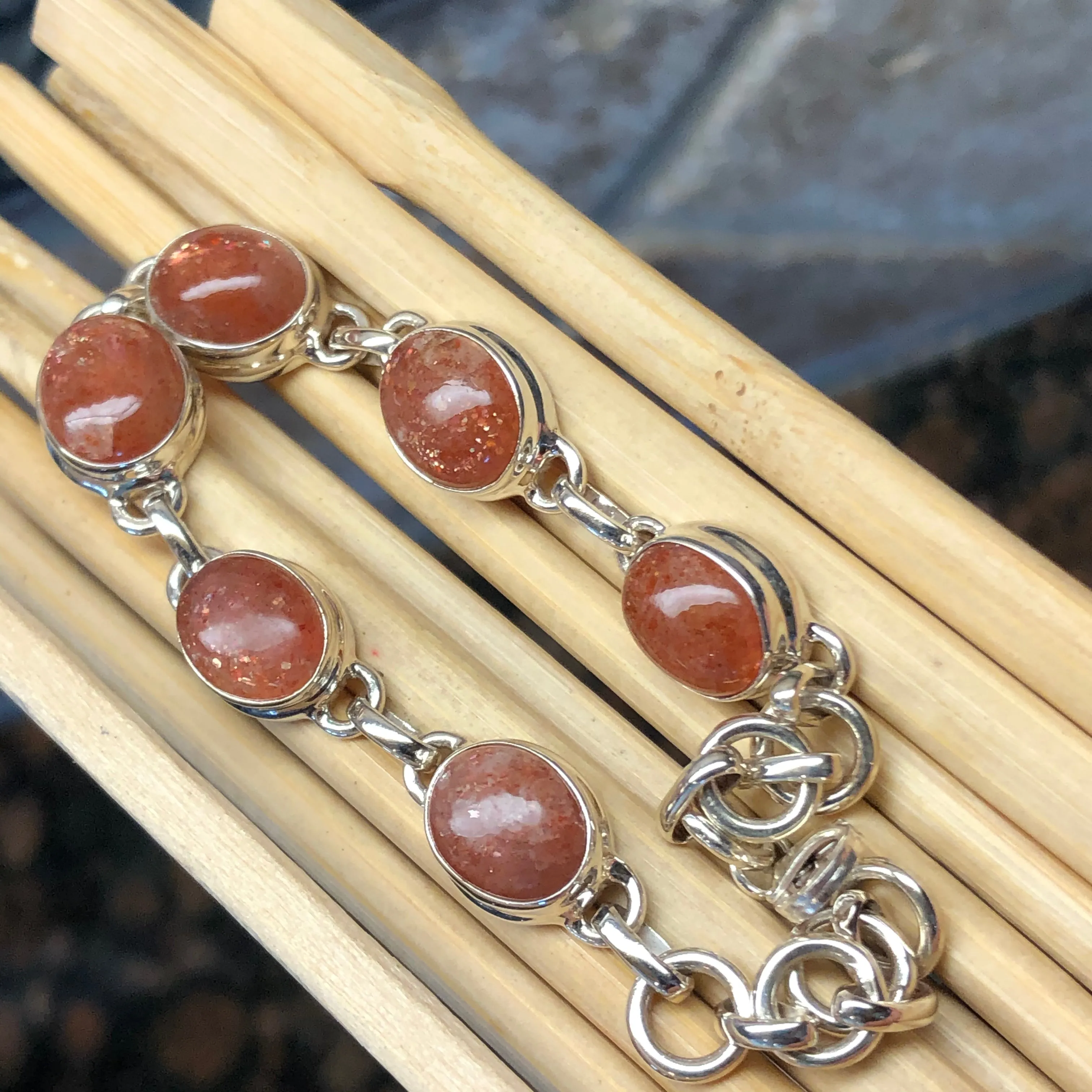 Natural Sunstone 925 Solid Sterling Silver Bracelets 7"