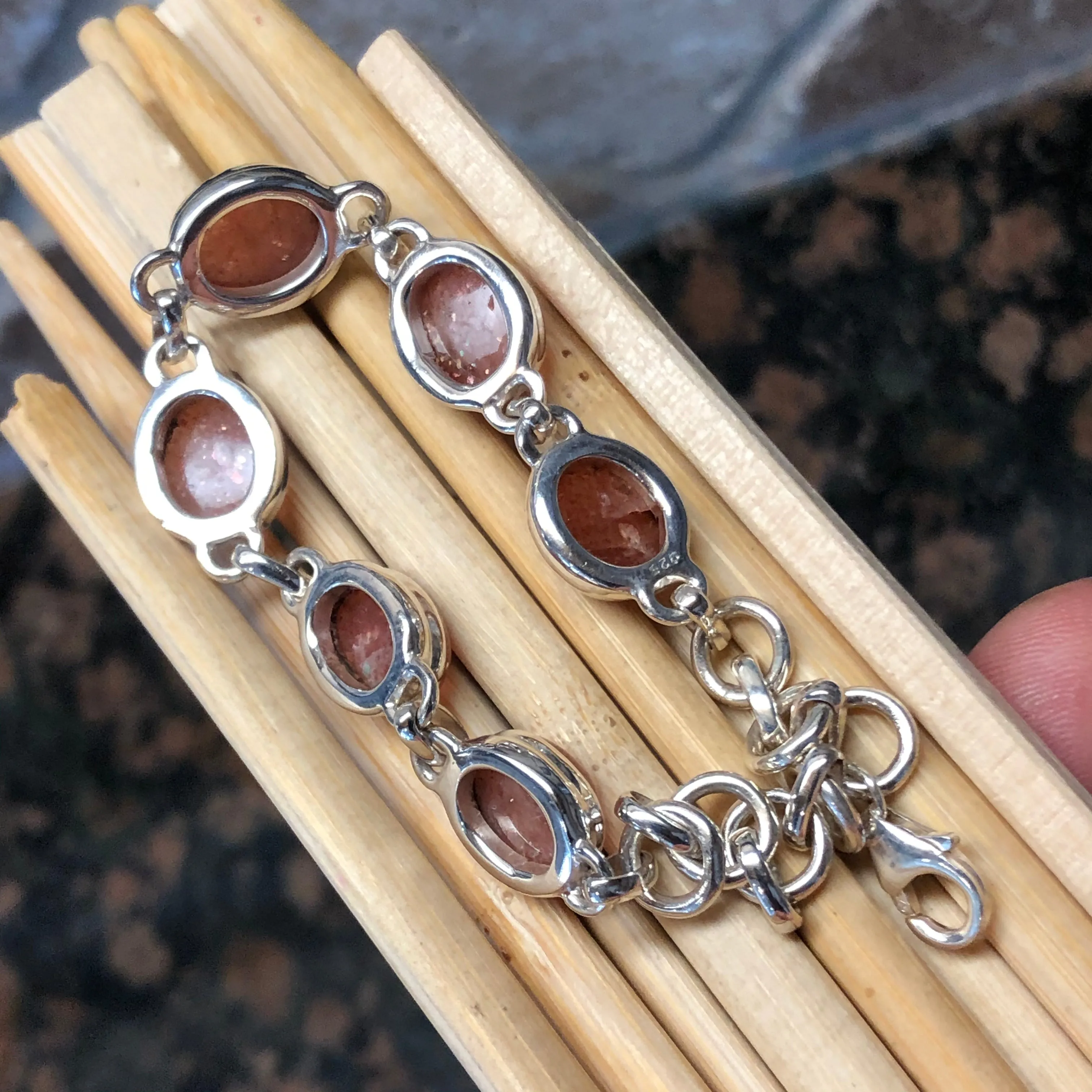 Natural Sunstone 925 Solid Sterling Silver Bracelets 7"