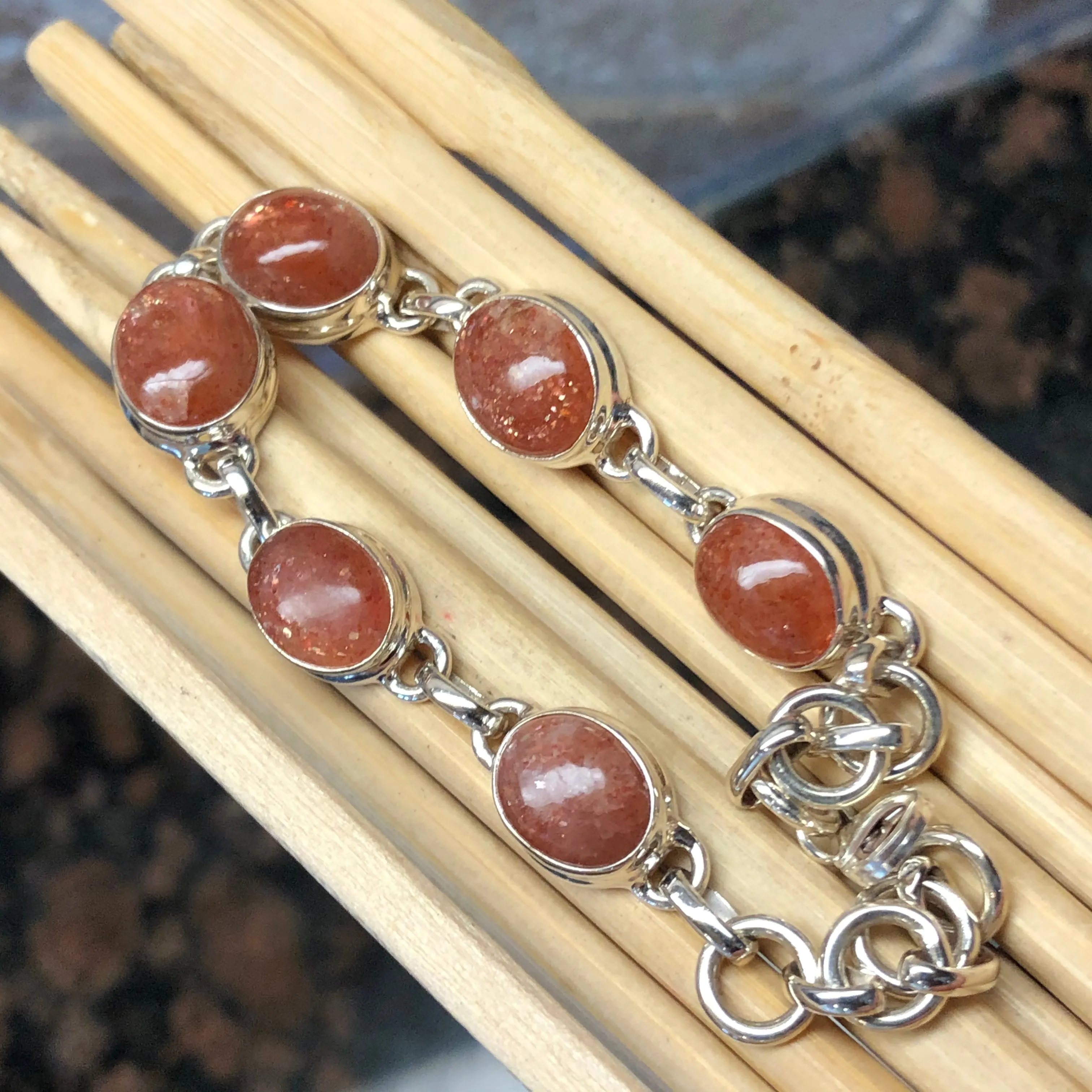 Natural Sunstone 925 Solid Sterling Silver Bracelets 7"