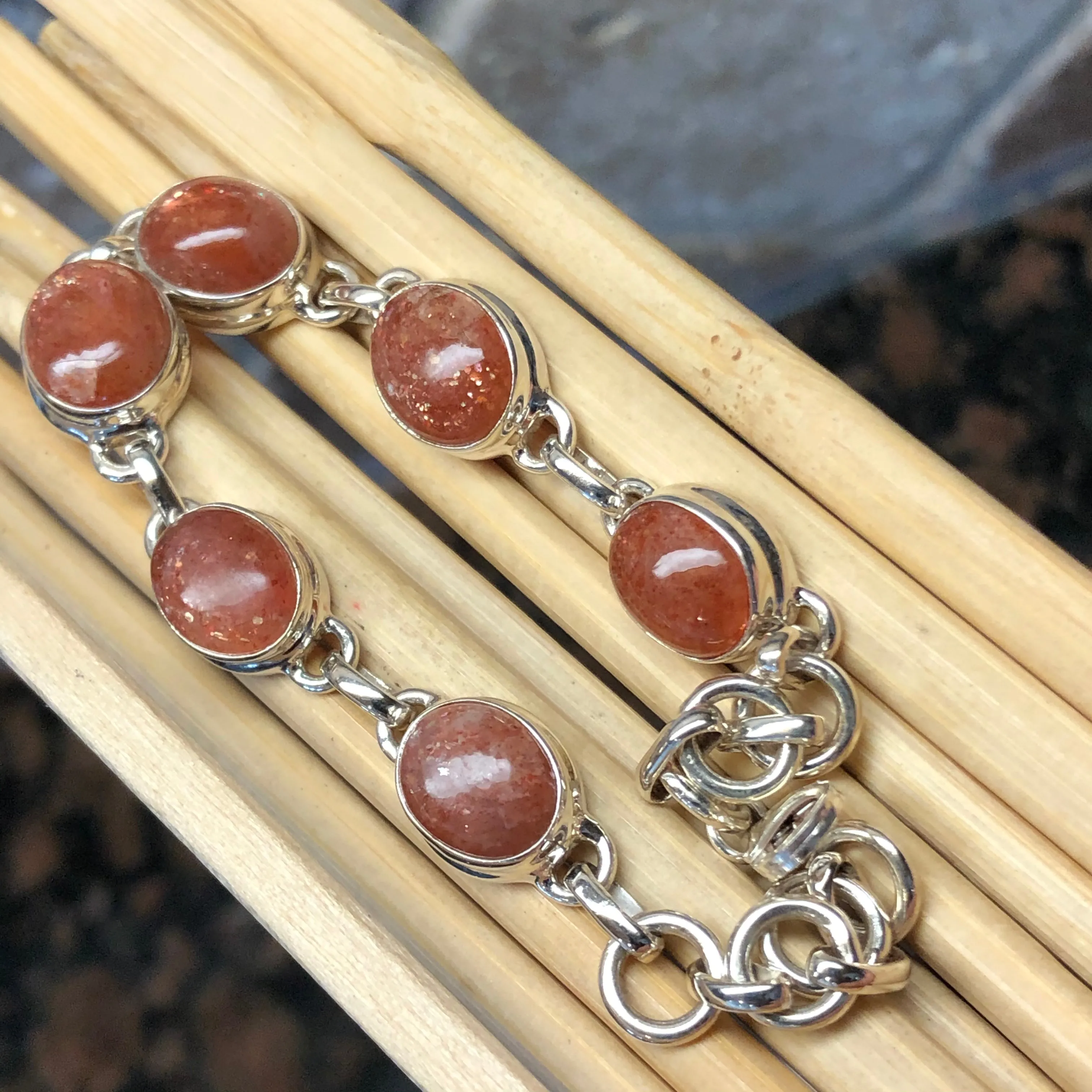 Natural Sunstone 925 Solid Sterling Silver Bracelets 7"