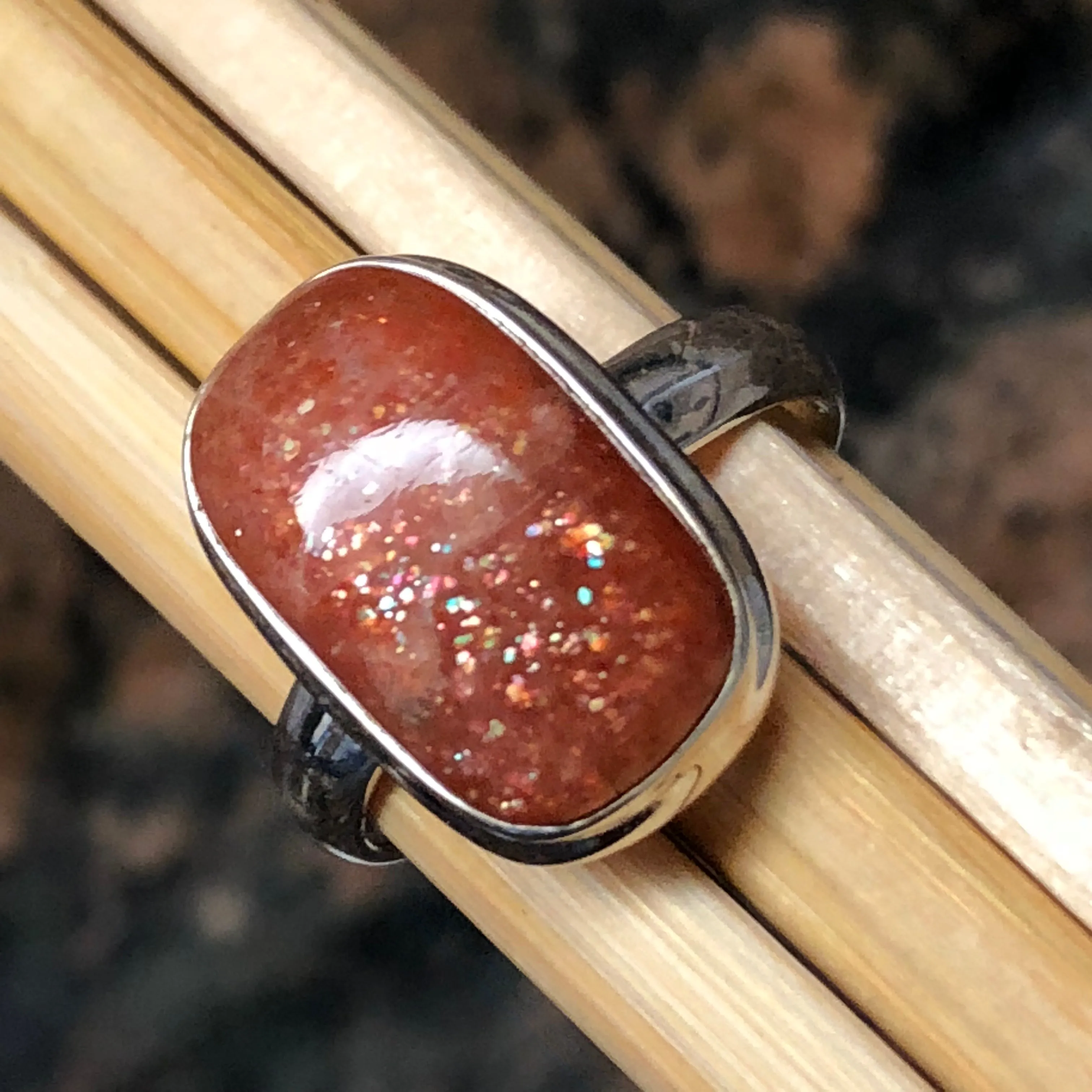 Natural Sunstone 925 Solid Sterling Silver Sparkling Ring Size 8.5