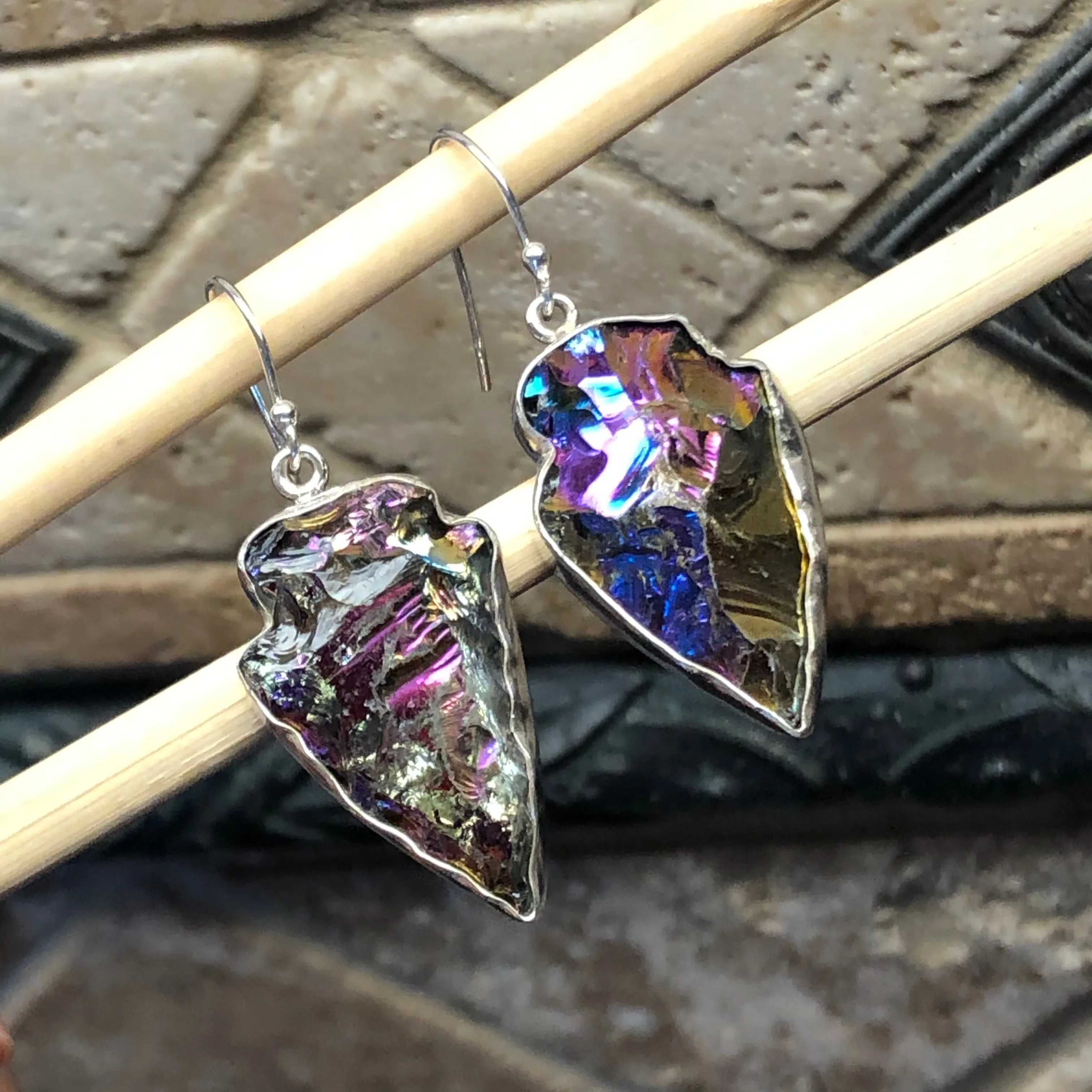 Natural Titanium Quartz 925 Solid Sterling Silver Earrings 40mm