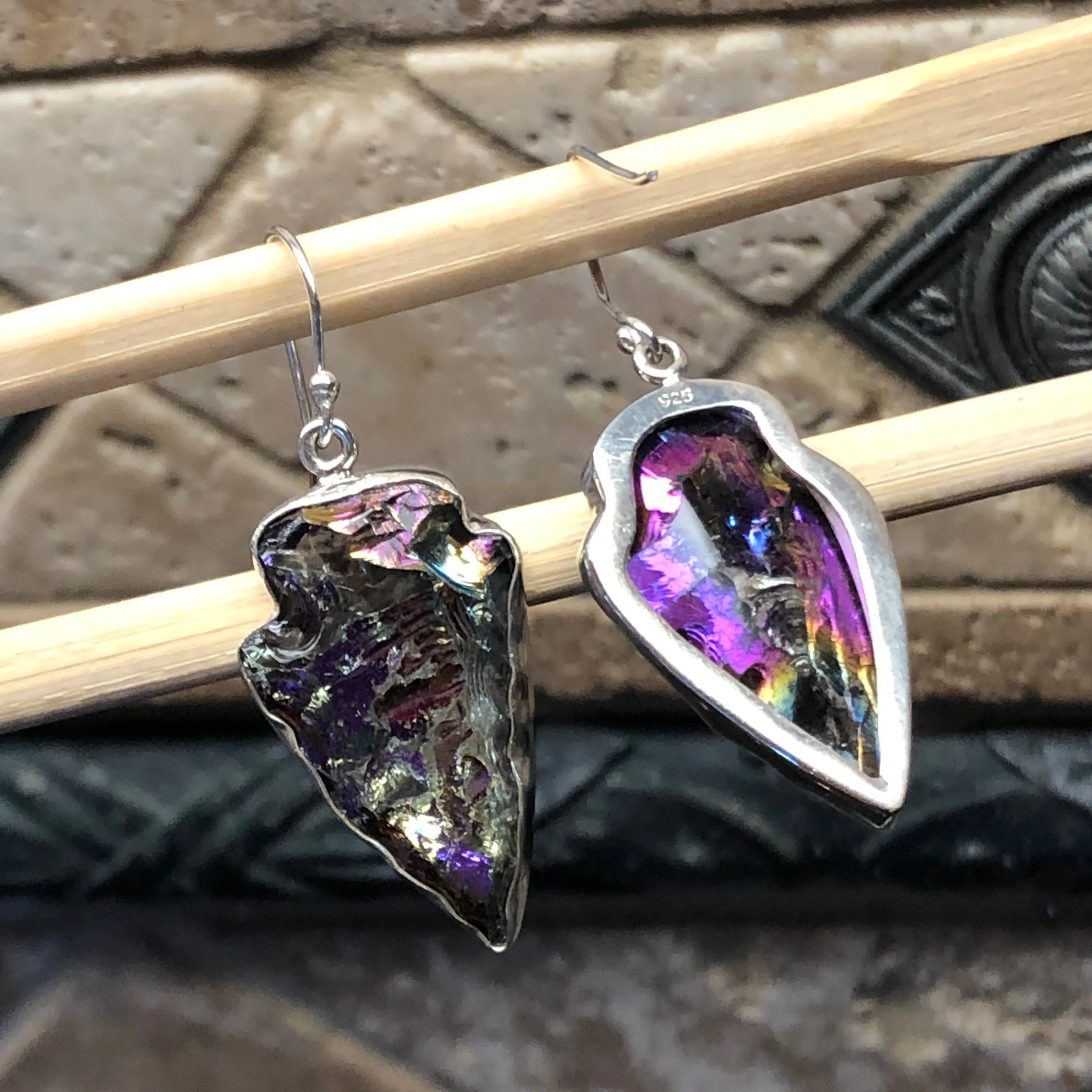 Natural Titanium Quartz 925 Solid Sterling Silver Earrings 40mm