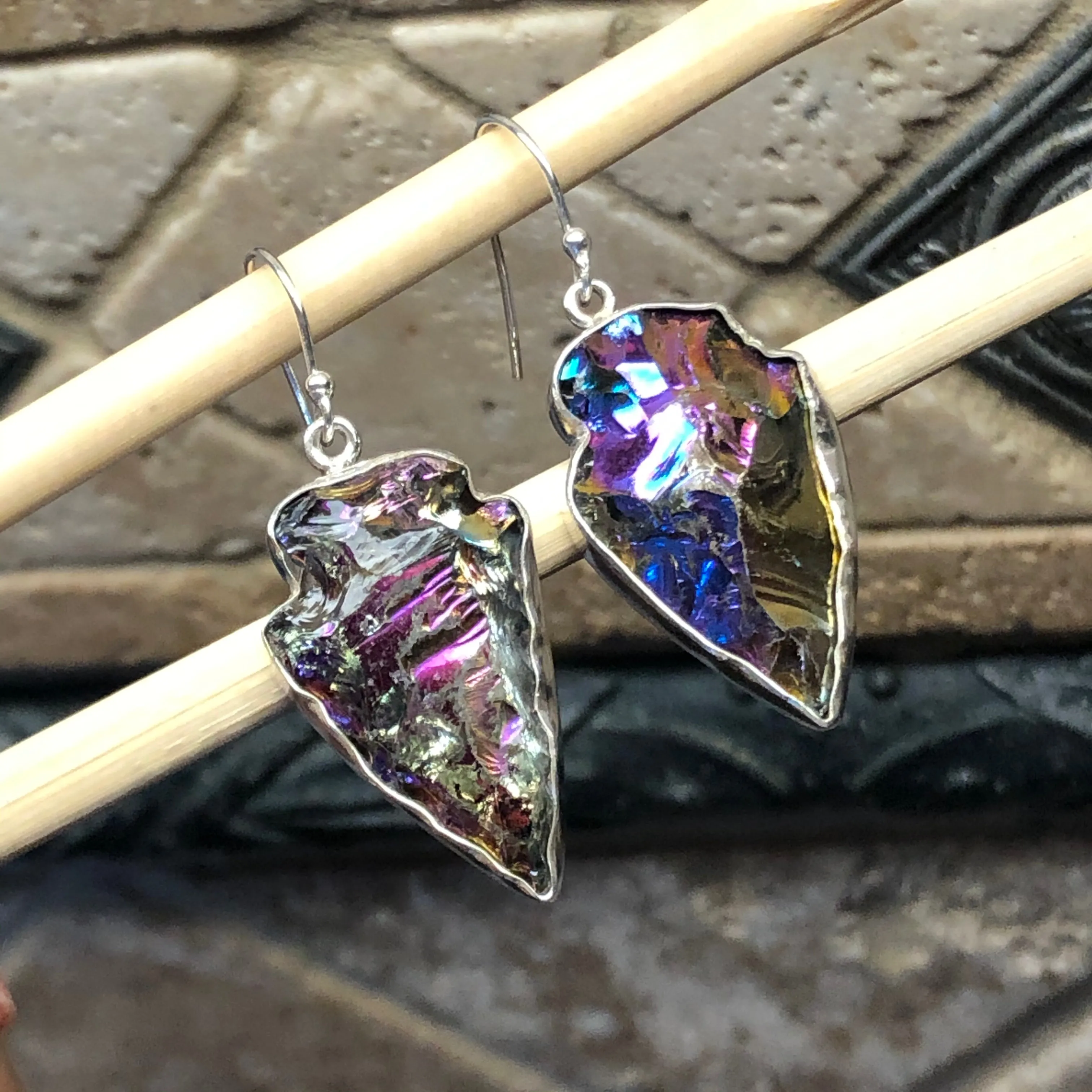 Natural Titanium Quartz 925 Solid Sterling Silver Earrings 40mm