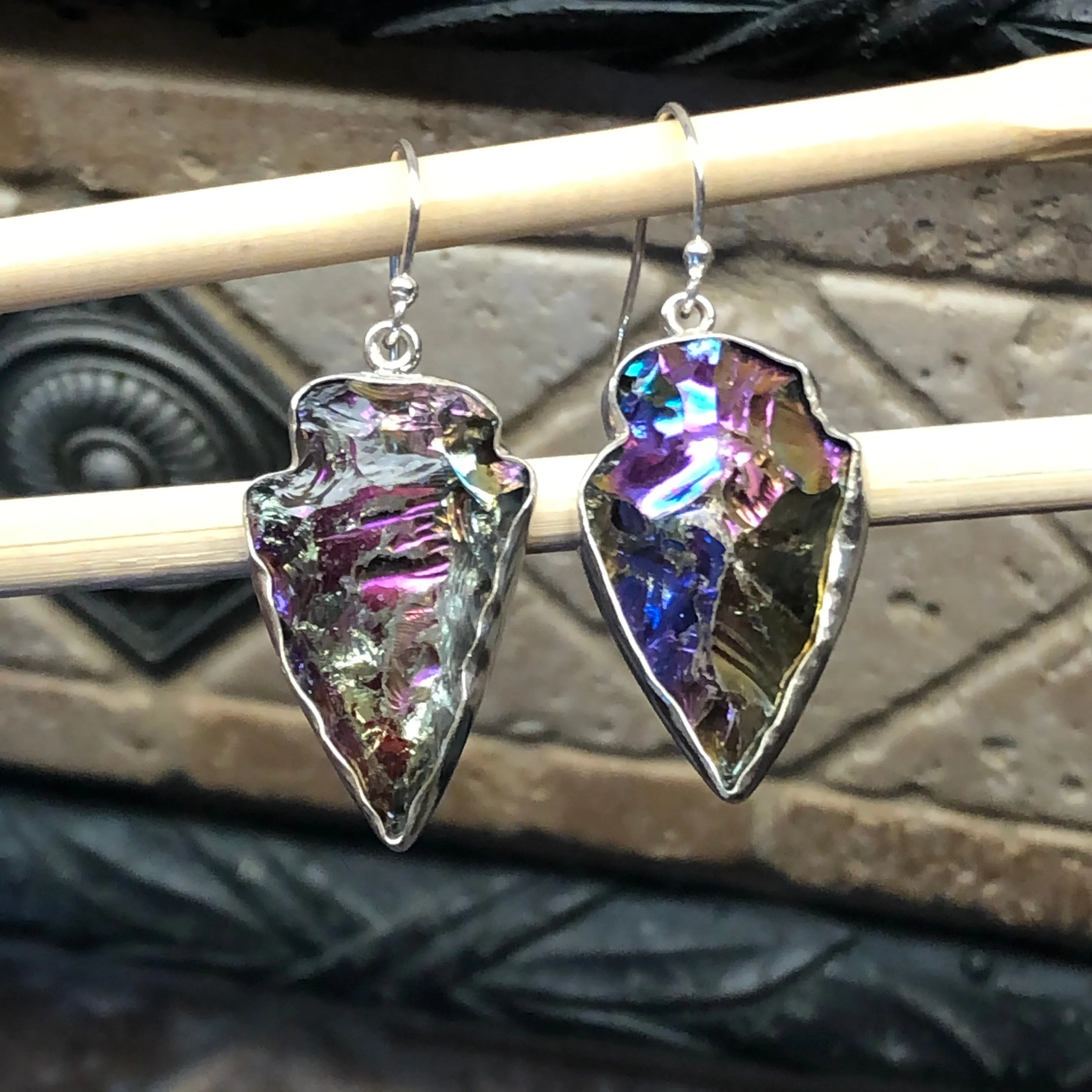 Natural Titanium Quartz 925 Solid Sterling Silver Earrings 40mm