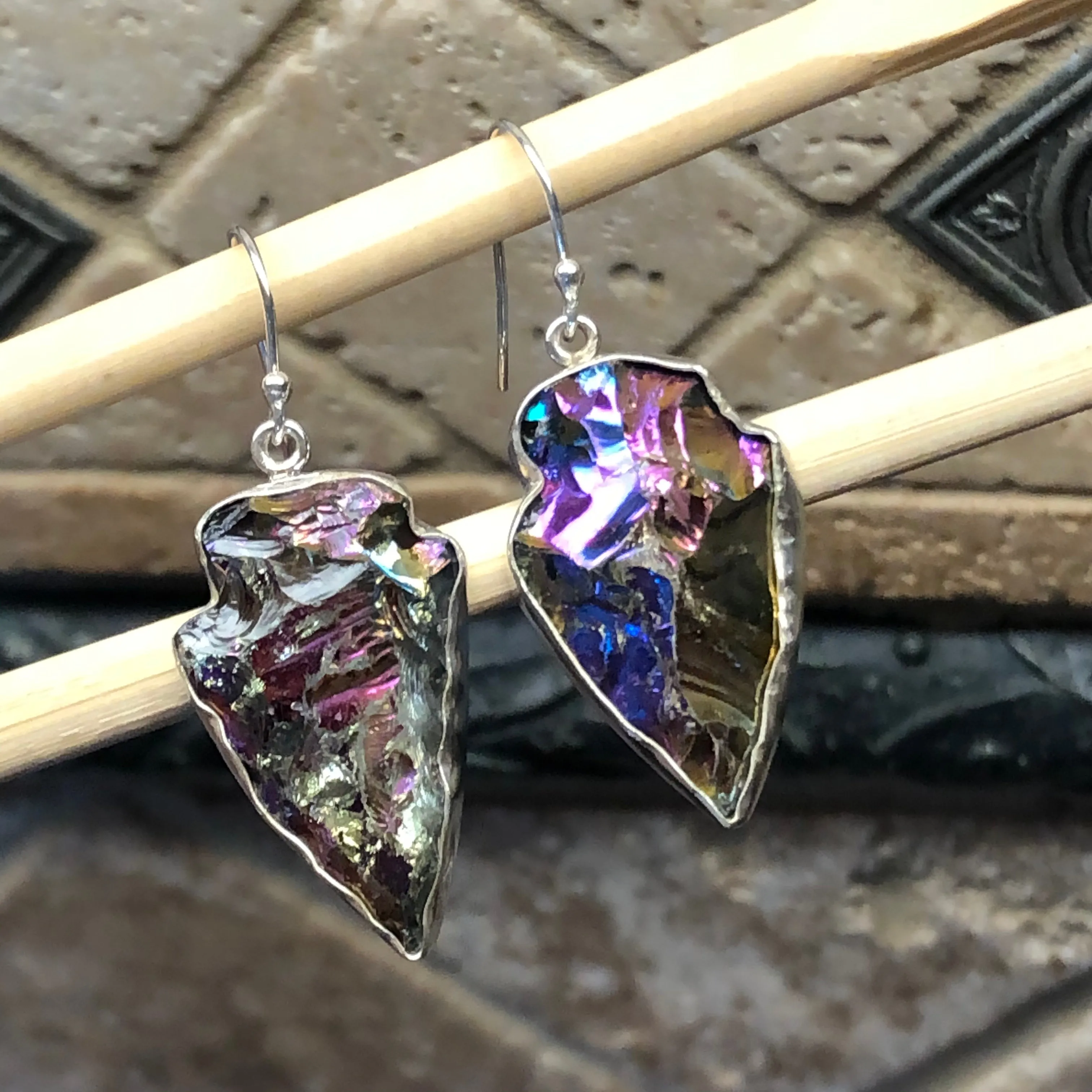 Natural Titanium Quartz 925 Solid Sterling Silver Earrings 40mm