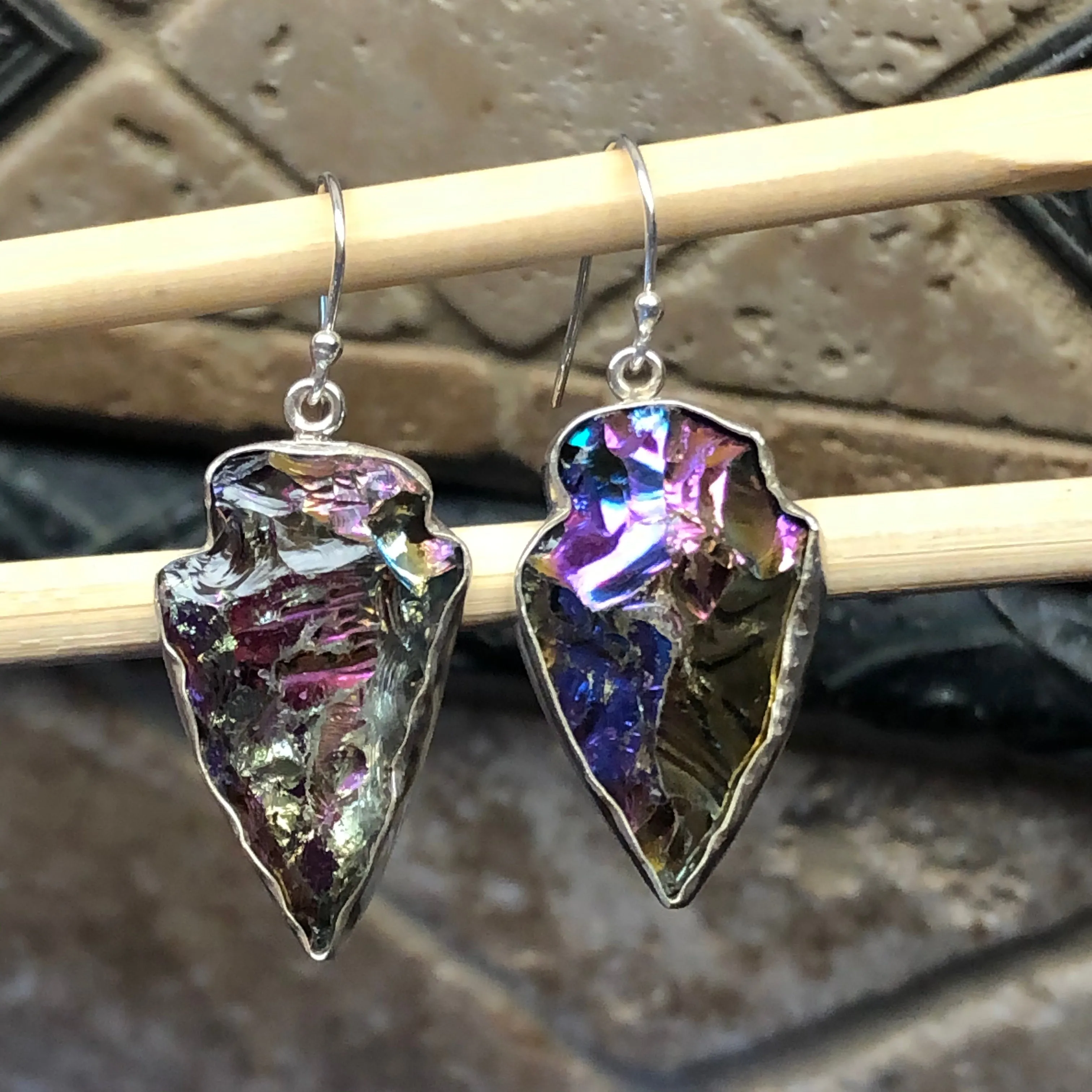 Natural Titanium Quartz 925 Solid Sterling Silver Earrings 40mm