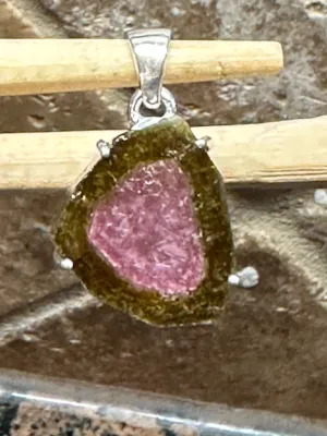 Natural Watermelon Tourmaline 925 Solid Sterling Silver Pendant 30mm