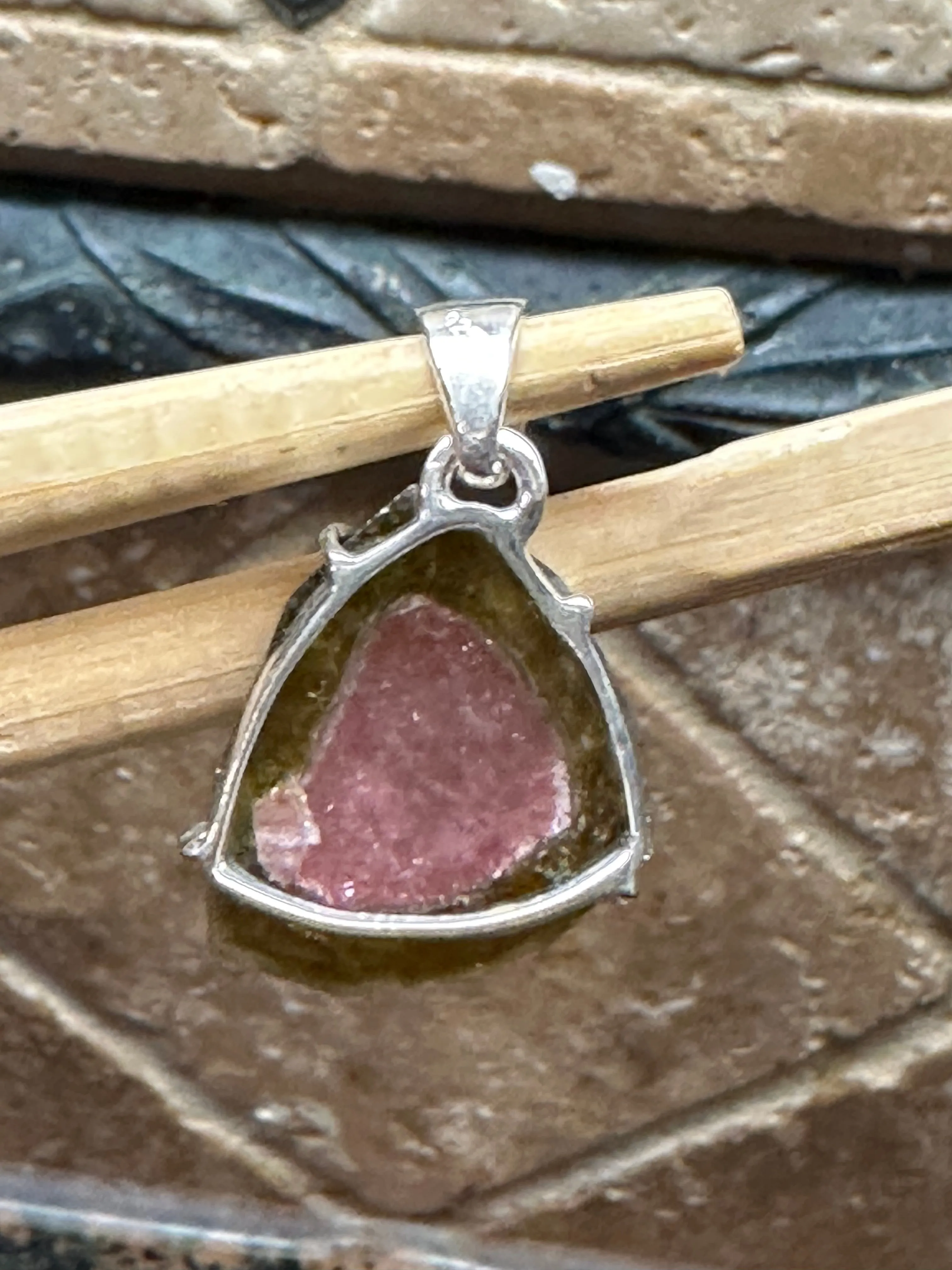 Natural Watermelon Tourmaline 925 Solid Sterling Silver Pendant 30mm