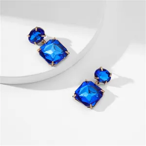 Navy Crystal & 18K Gold-Plated Square Drop Earrings