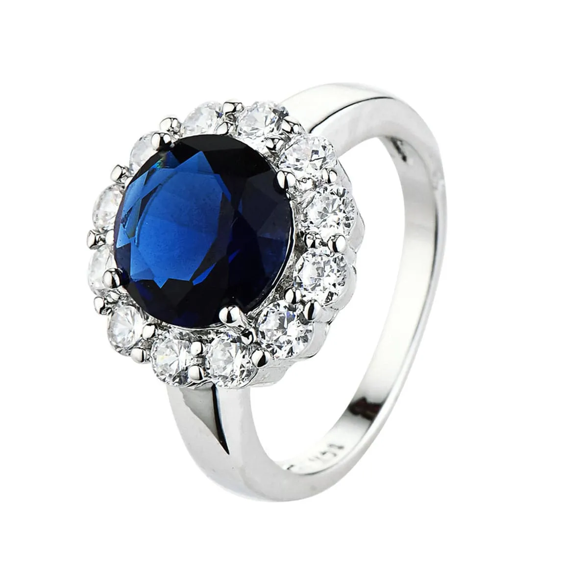 Navy Crystal & Cubic Zirconia Round-Cut Halo Ring