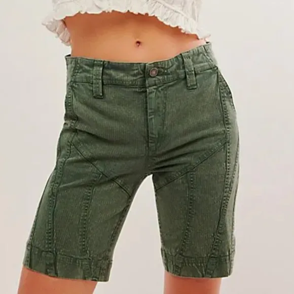 New FREE PEOPLE Women's Size 10 Dried Pine Green Bette Washed Moto Shorts