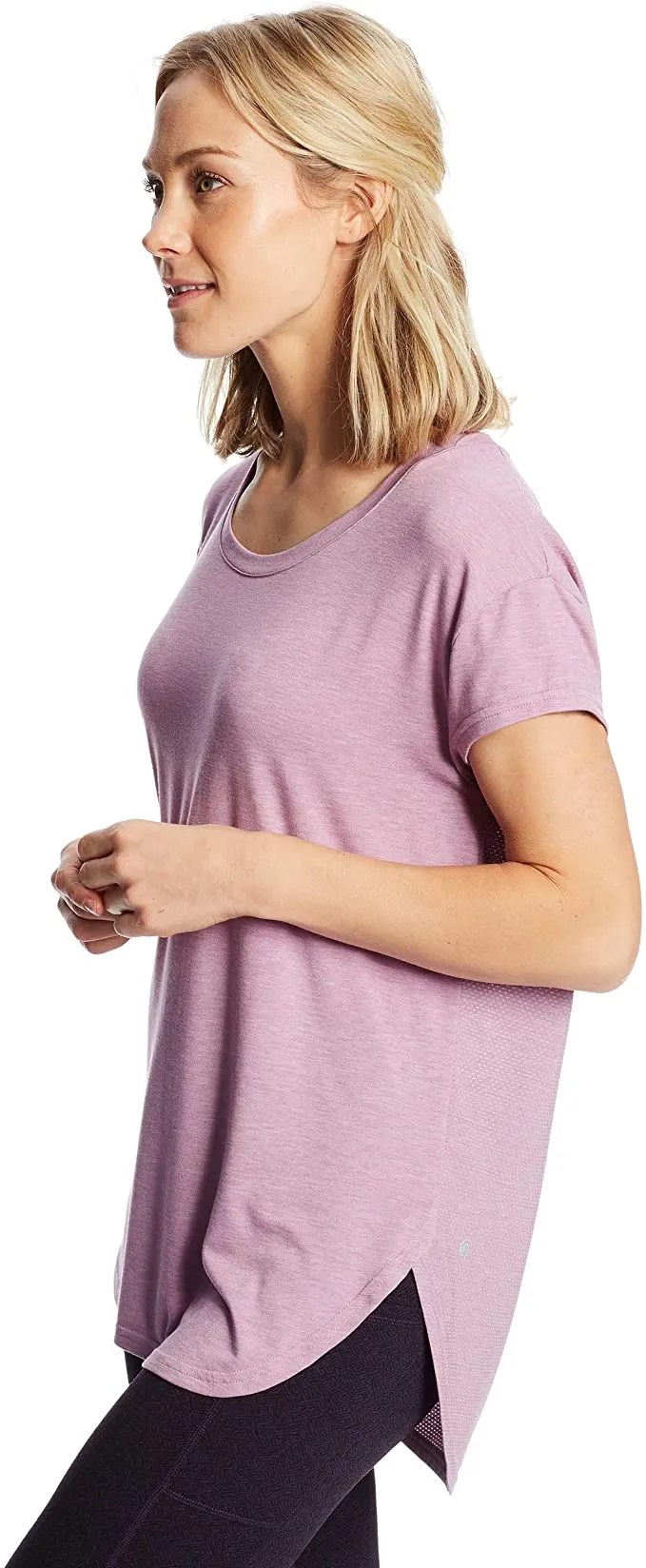 New Great Quality Loose Fit C9 Champion Women's Active Tee with slightly longer back hem  in Mauve Mist, Sz L
