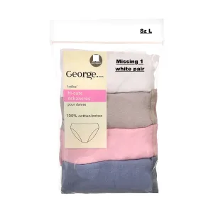 New in package! George Women's Hi-Cut Briefs, 3-Pack ( Missing 1 white pair) Sz Large!