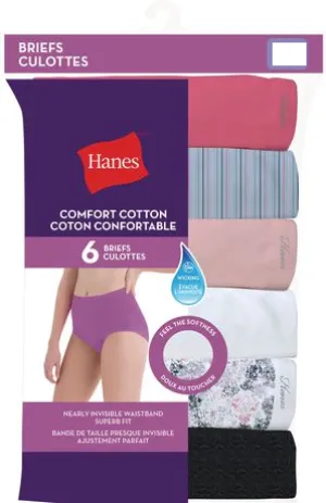 New in package! Hanes Women's 6-pack Comfort Cotton Briefs, Asstd Colours! Sz S!