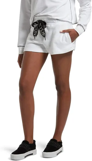 New KENDALL   KYLIE Women's Wide Drawstring Terry Shorts, White, Sz S!