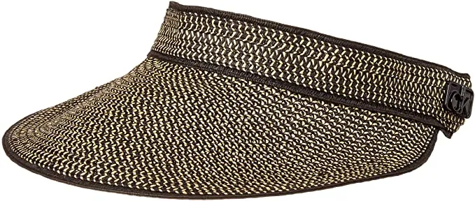 New Nordstrom Calvin Klein Women's Straw Sun Hat Visor with large metal logo on side! One Size! Black/Natural!