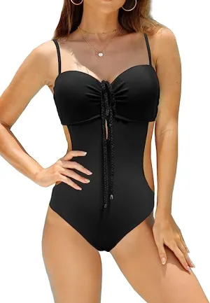 NEW Rayson Women's One Piece Swimsuit, Sz S! Tummy Control Swimwear Push Up Monokini Low Waist Bathing Suit Bandeau Beach