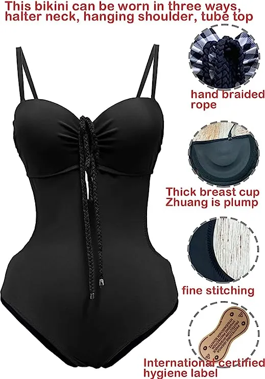 NEW Rayson Women's One Piece Swimsuit, Sz S! Tummy Control Swimwear Push Up Monokini Low Waist Bathing Suit Bandeau Beach