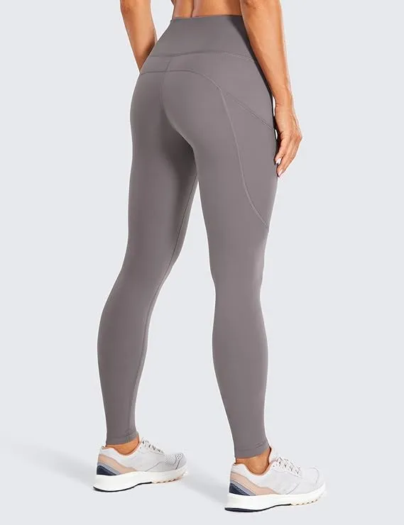 New vdbm YOGA Women's Light-Fleece Workout Leggings - High Waisted Warm Matte Brushed Tights Pants with Pockets, Grey, Sz XL