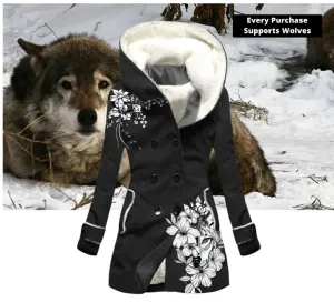 New Women's Wolf Mission Sherpa Lined Hooded button up Coat Black! Fits S/M! Retails $120US 