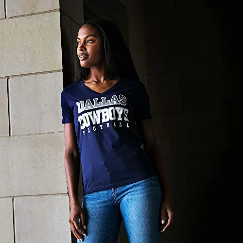 NFL Dallas Cowboys Womens Practice Glitter Tee, Navy, X-Large