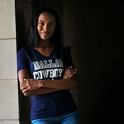 NFL Dallas Cowboys Womens Practice Glitter Tee, Navy, X-Large
