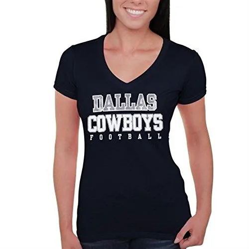 NFL Dallas Cowboys Womens Practice Glitter Tee, Navy, X-Large