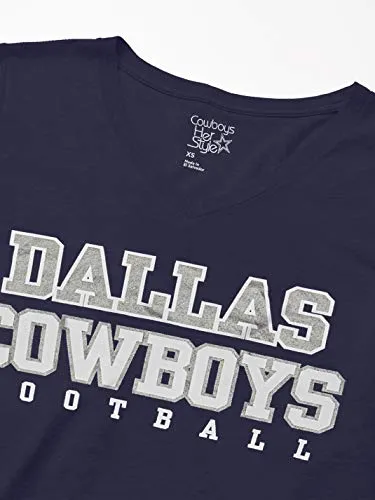 NFL Dallas Cowboys Womens Practice Glitter Tee, Navy, X-Large