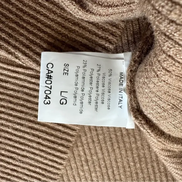 Niccolai Women's Ribbed Knit Sweater Puff Shoulder Long Sleeve Brown Large New